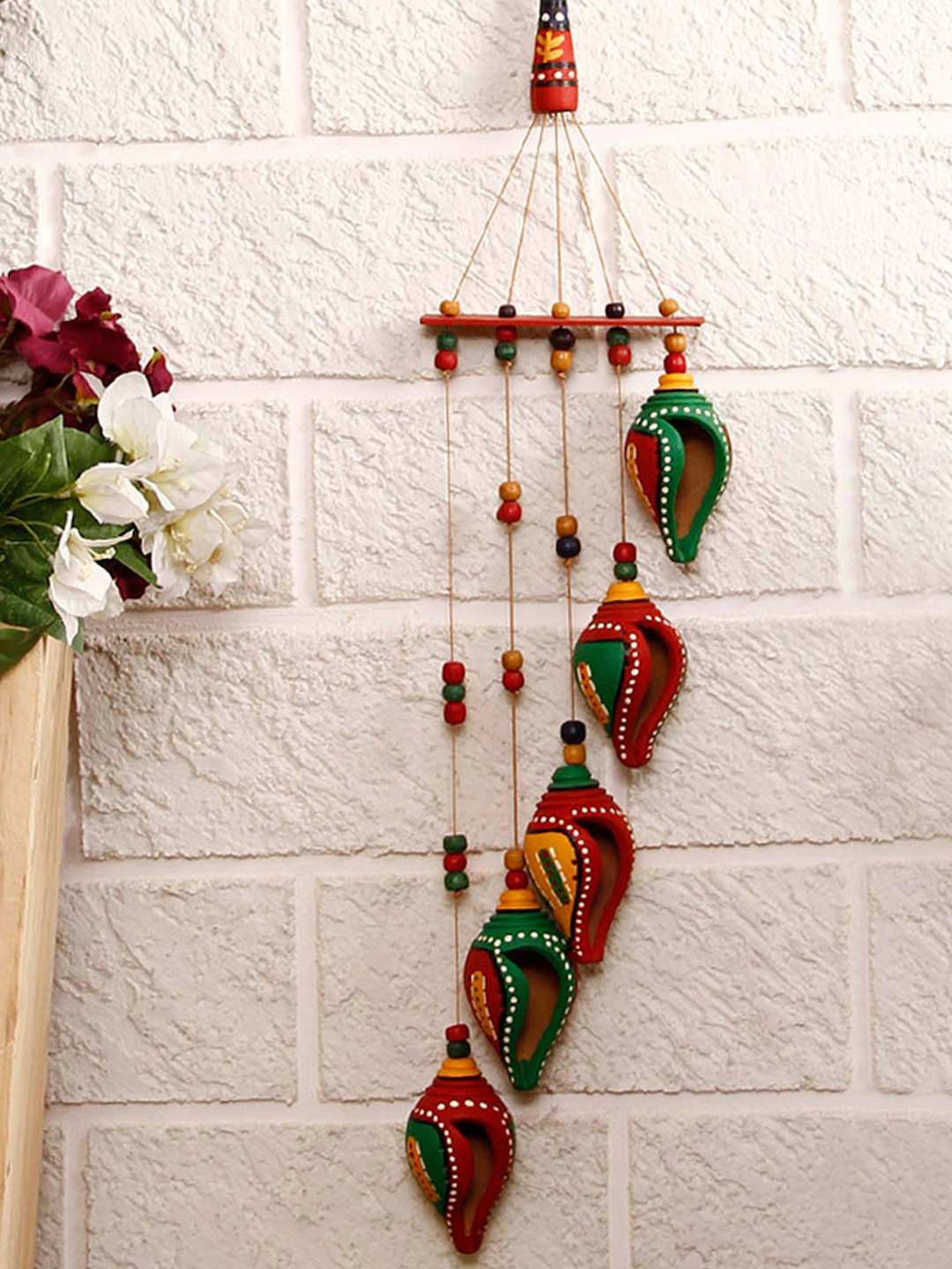 

ExclusiveLane Shankh Bouquet Hand-Painted Terracotta Decorative Hanging Windchimes, Multi