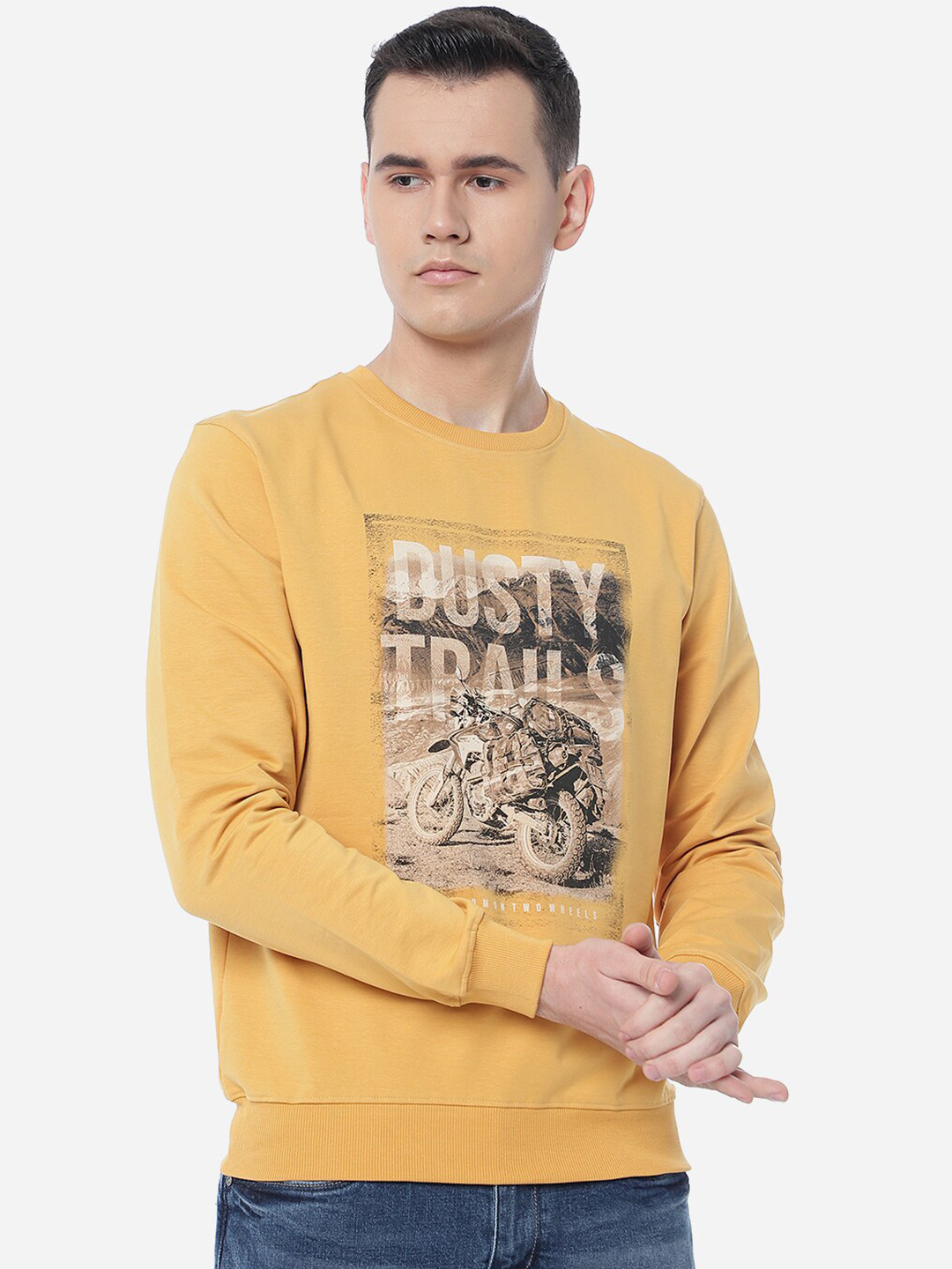 

JADE BLUE Men Graphic Printed Cotton T-shirt, Yellow