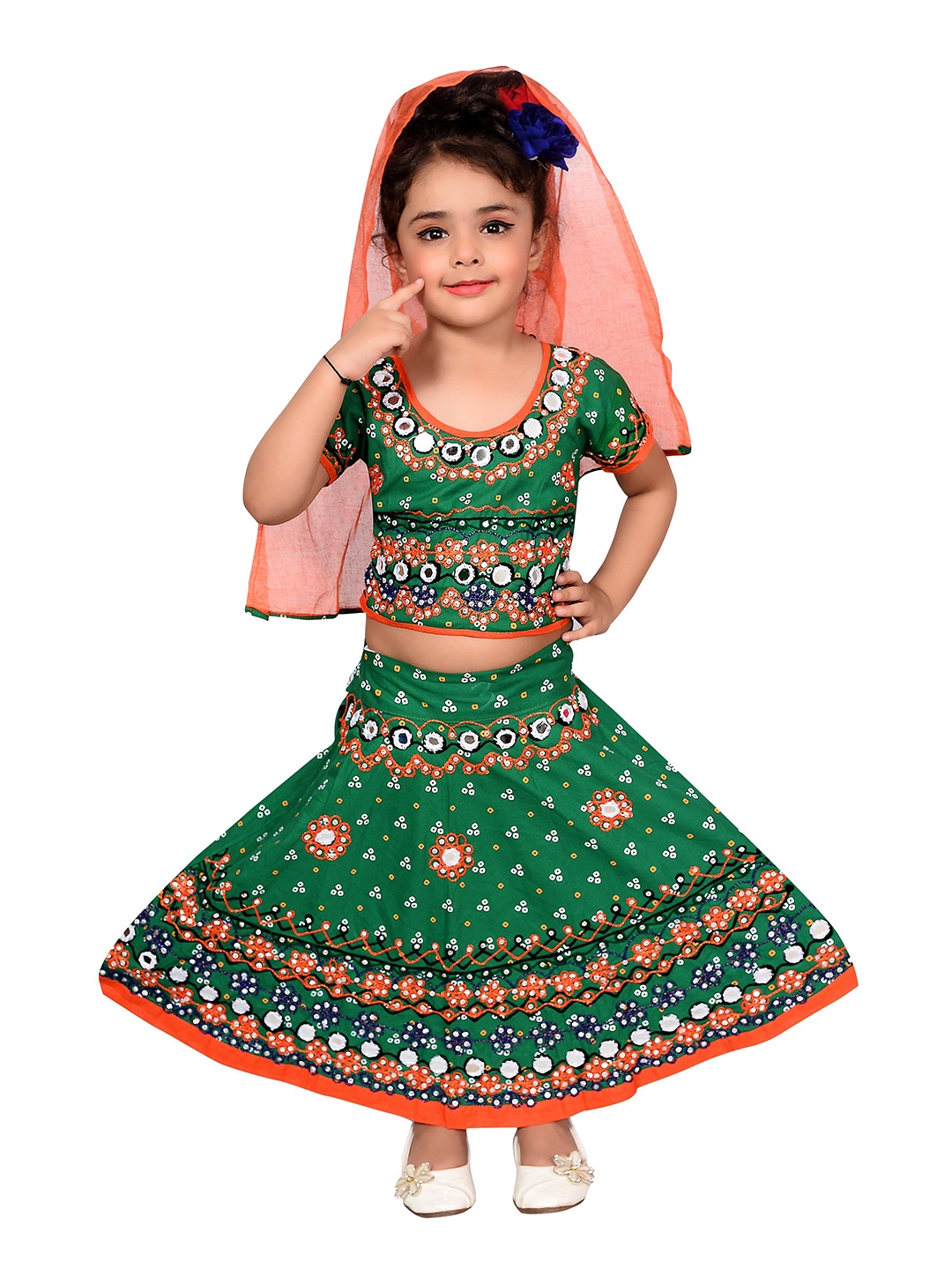 

ahhaaaa Girls Embroidered Ready to Wear Lehenga & Blouse With Dupatta, Green