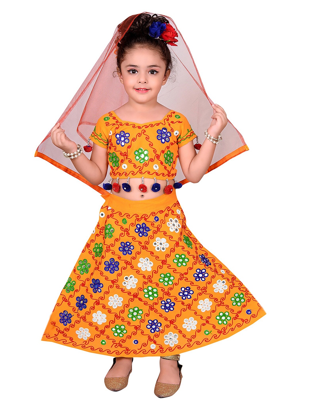 

ahhaaaa Girls Embroidered Ready to Wear Lehenga & Blouse With Dupatta, Yellow