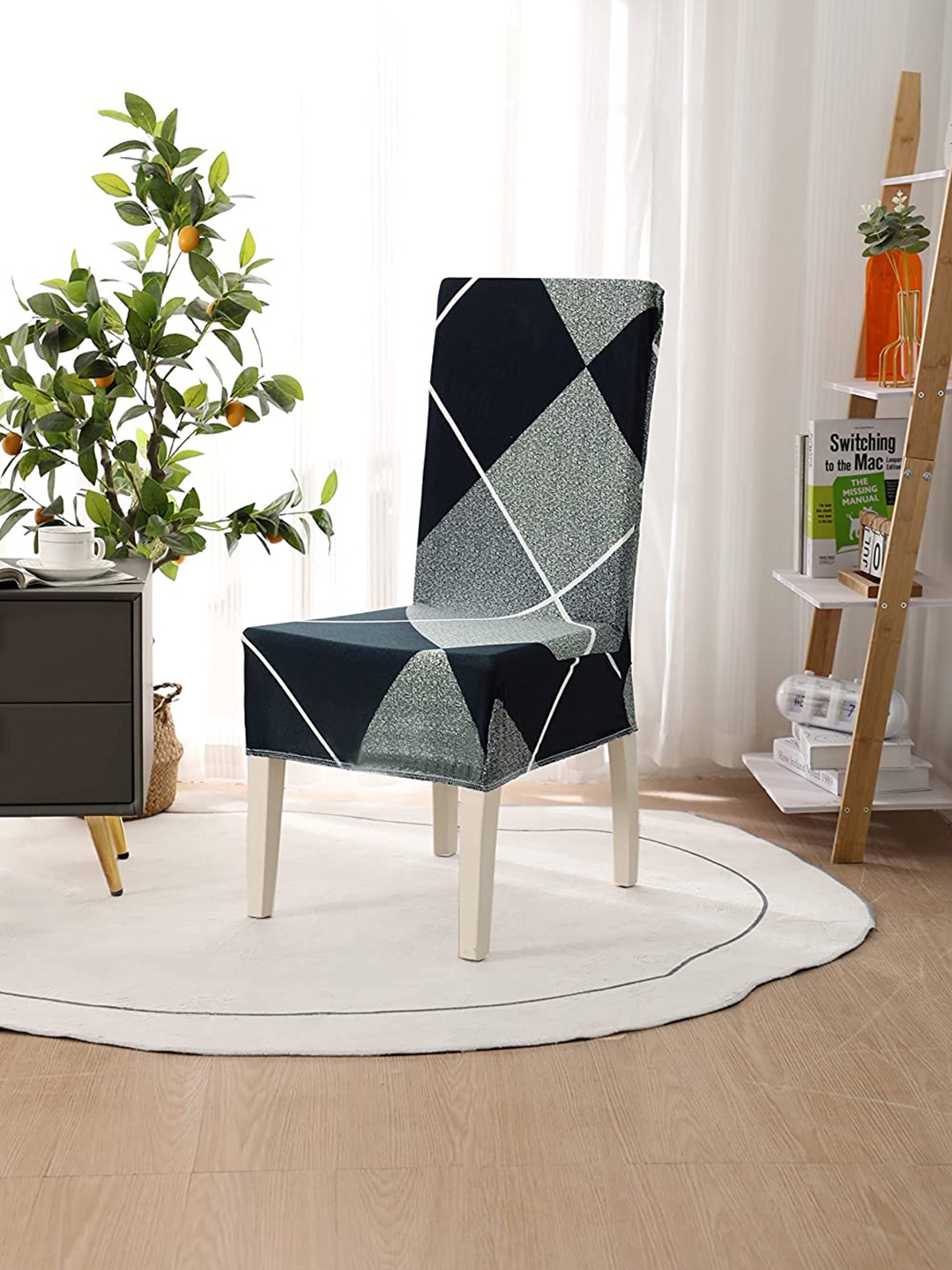 

HOUSE OF QUIRK Set Of 6 Blue Printed Chair Covers, Black
