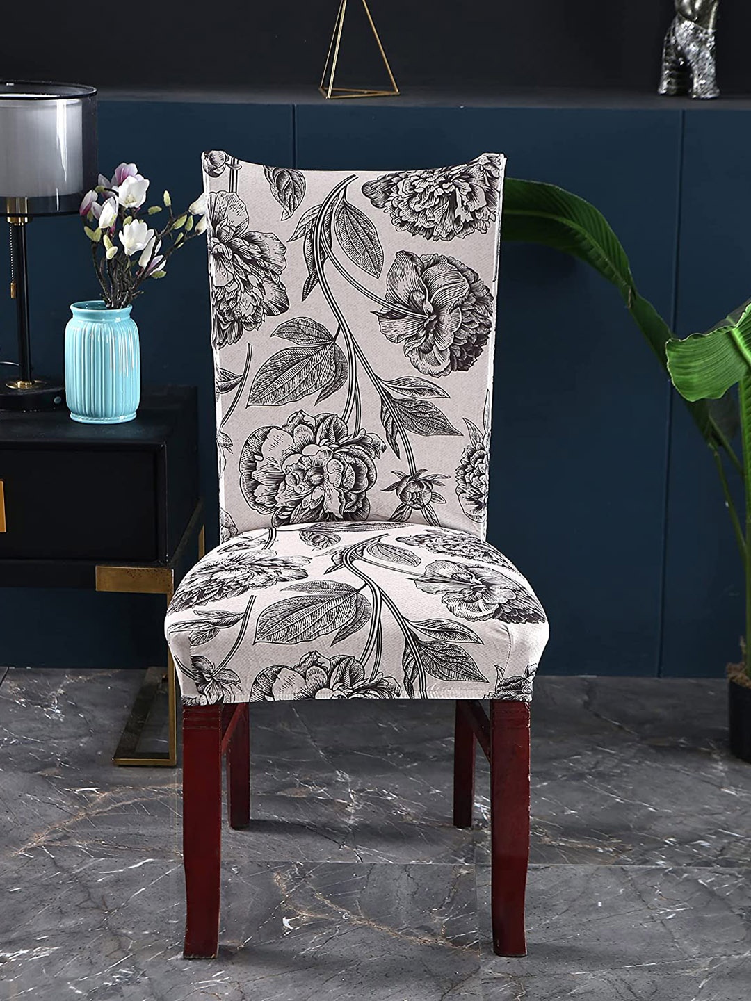 

HOUSE OF QUIRK Set Of 6 Cream Printed Removable Chair Covers