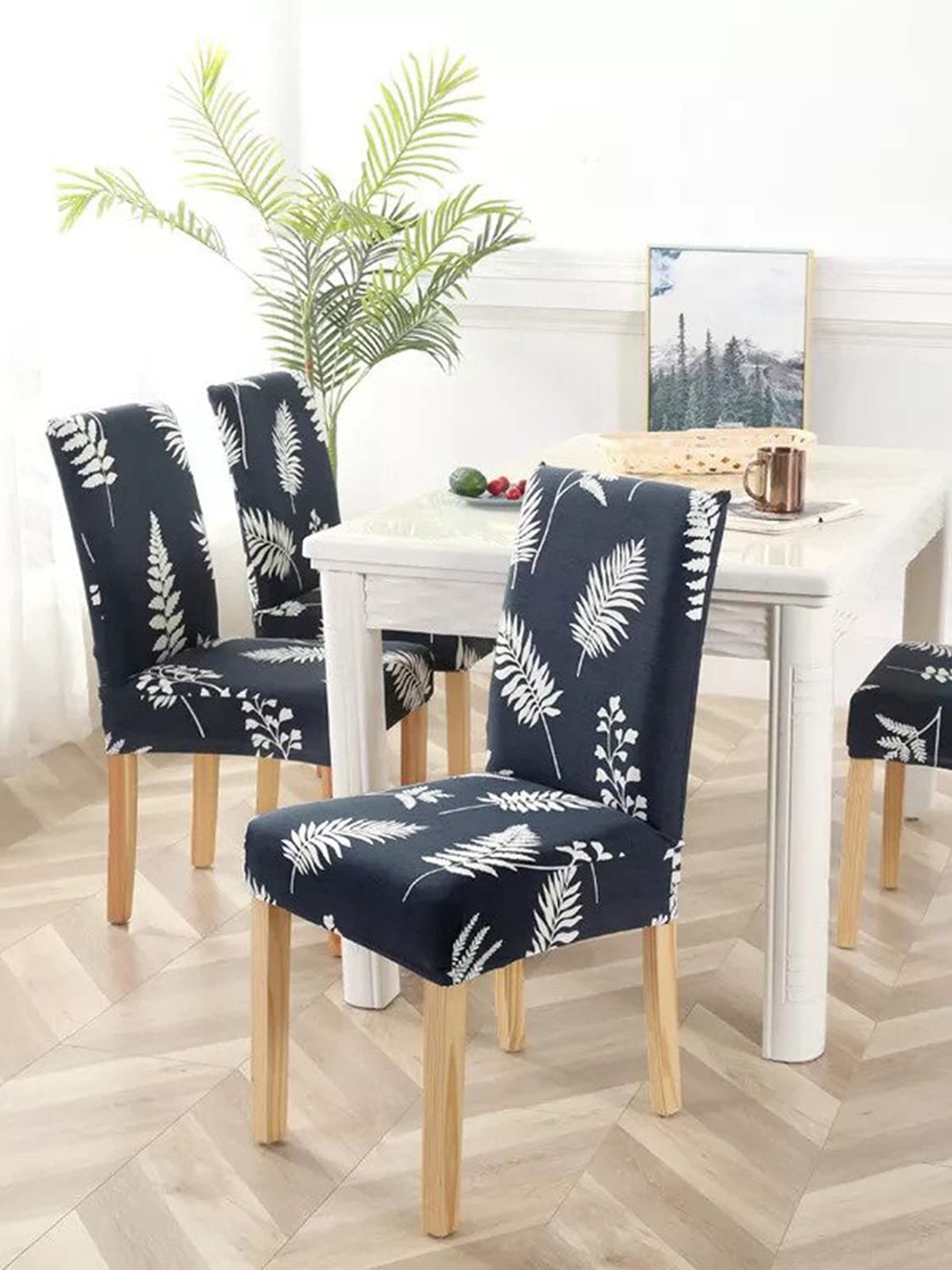

HOUSE OF QUIRK Set Of 6 Blue Printed Removable Chair Covers