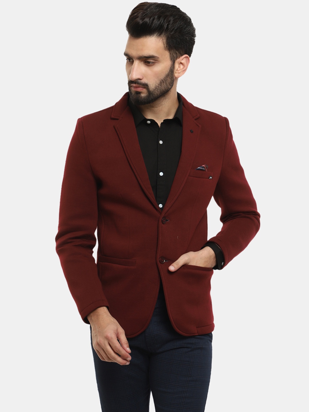 

V-Mart Men Knitted Single Breasted Casual Blazer, Maroon