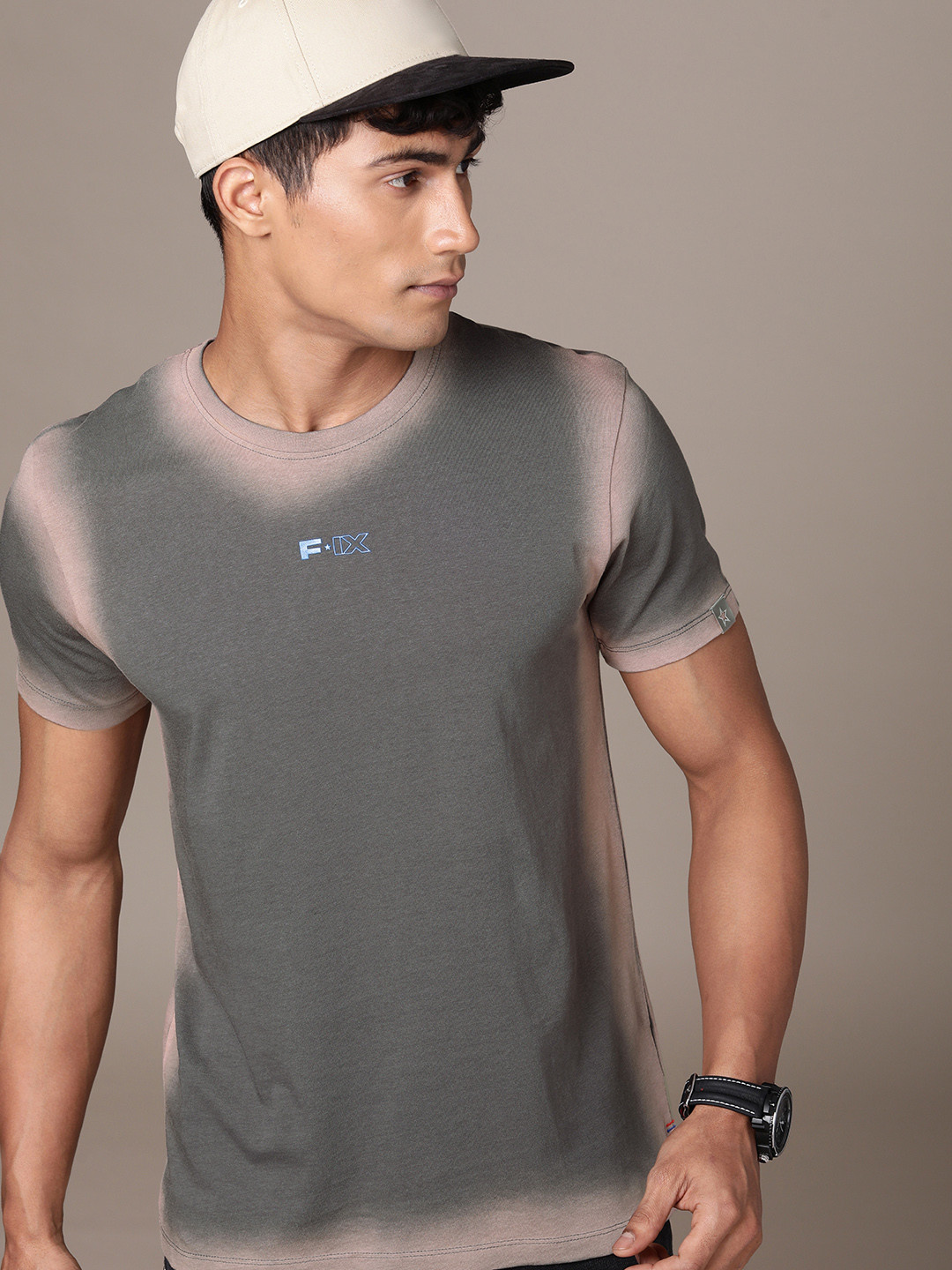 

FORCE IX Men Pure Cotton Tie and Dye Printed T-shirt, Grey