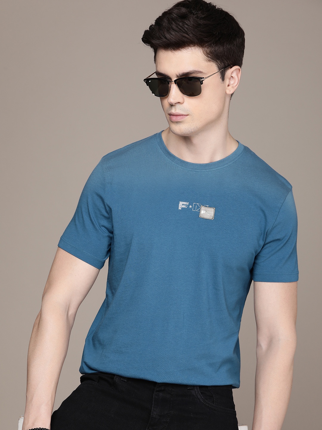 

FORCE IX Men Solid Pure Cotton Round Neck Casual T-shirt, Blue