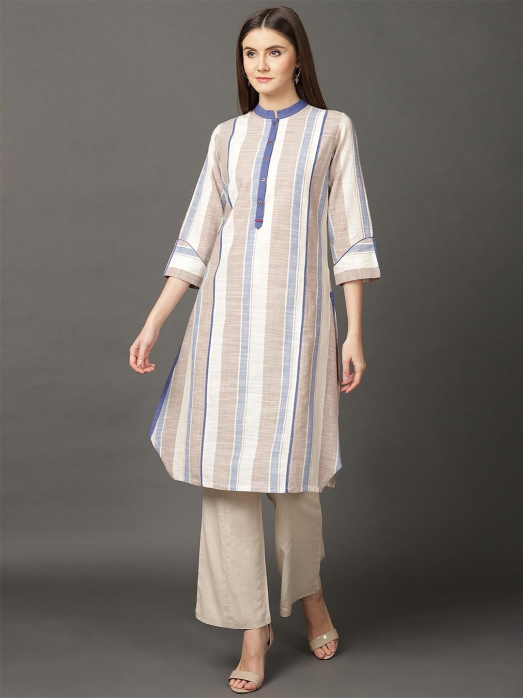 

Lakshita Women Striped Cotton Kurta, Grey