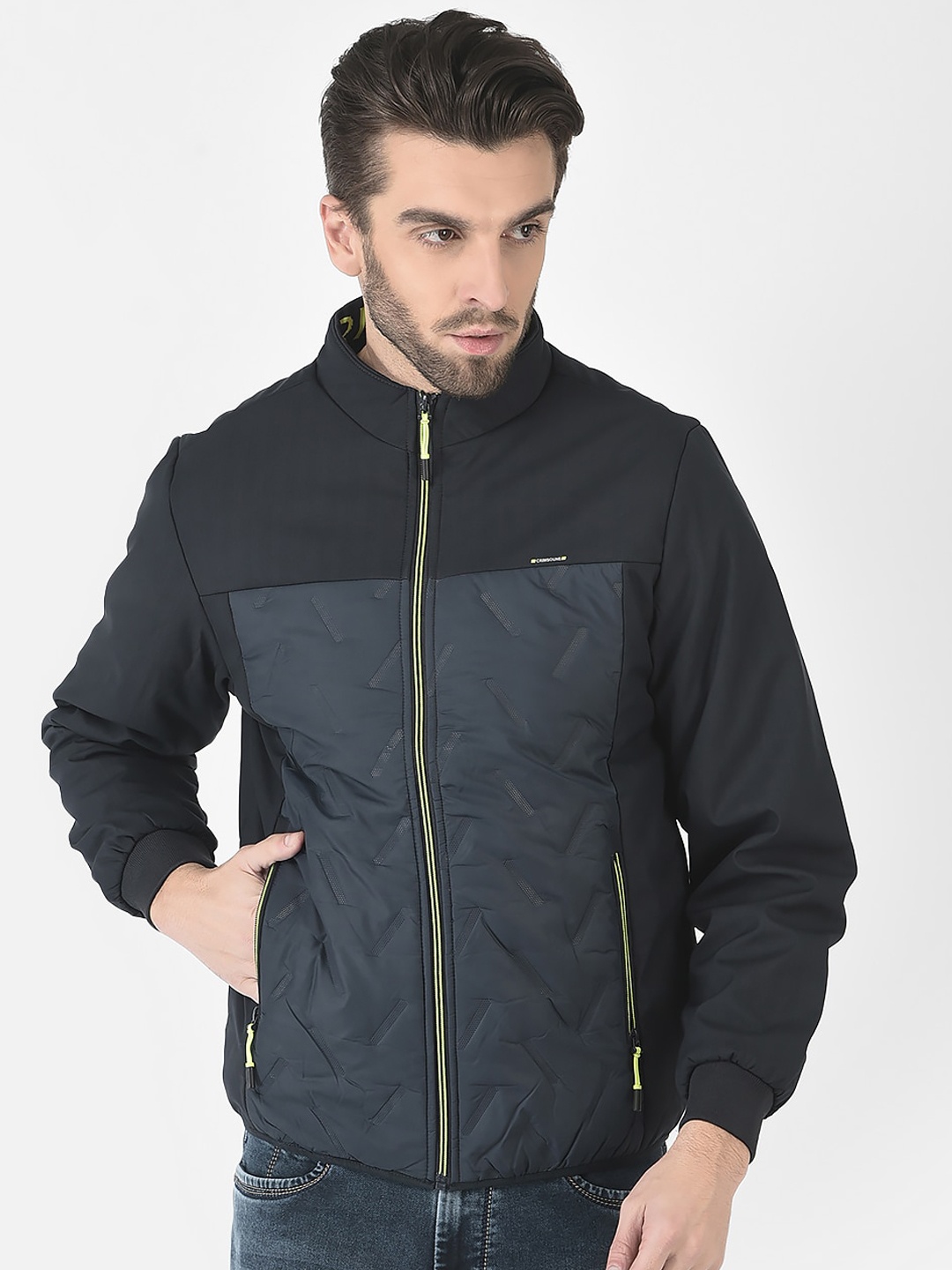

Crimsoune Club Men Colourblocked Bomber Jacket, Navy blue