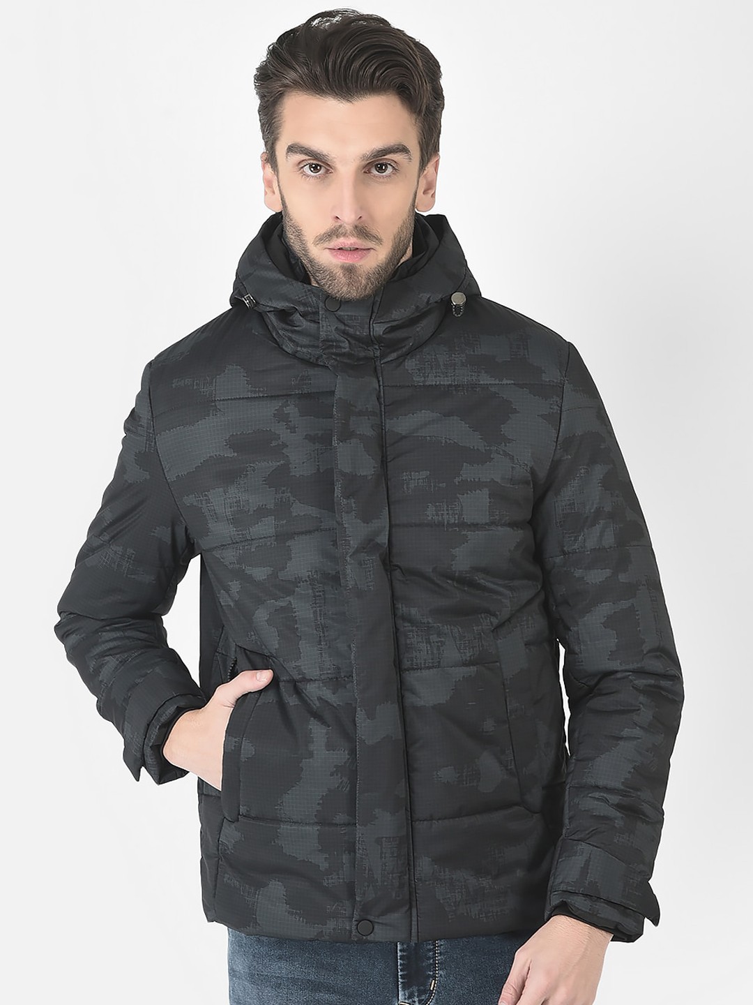 

Crimsoune Club Men Camouflage Printed Padded Jacket, Black