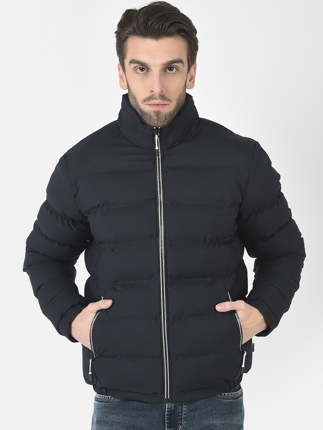 

Crimsoune Club Men Mock Collar Quilted Jacket, Navy blue