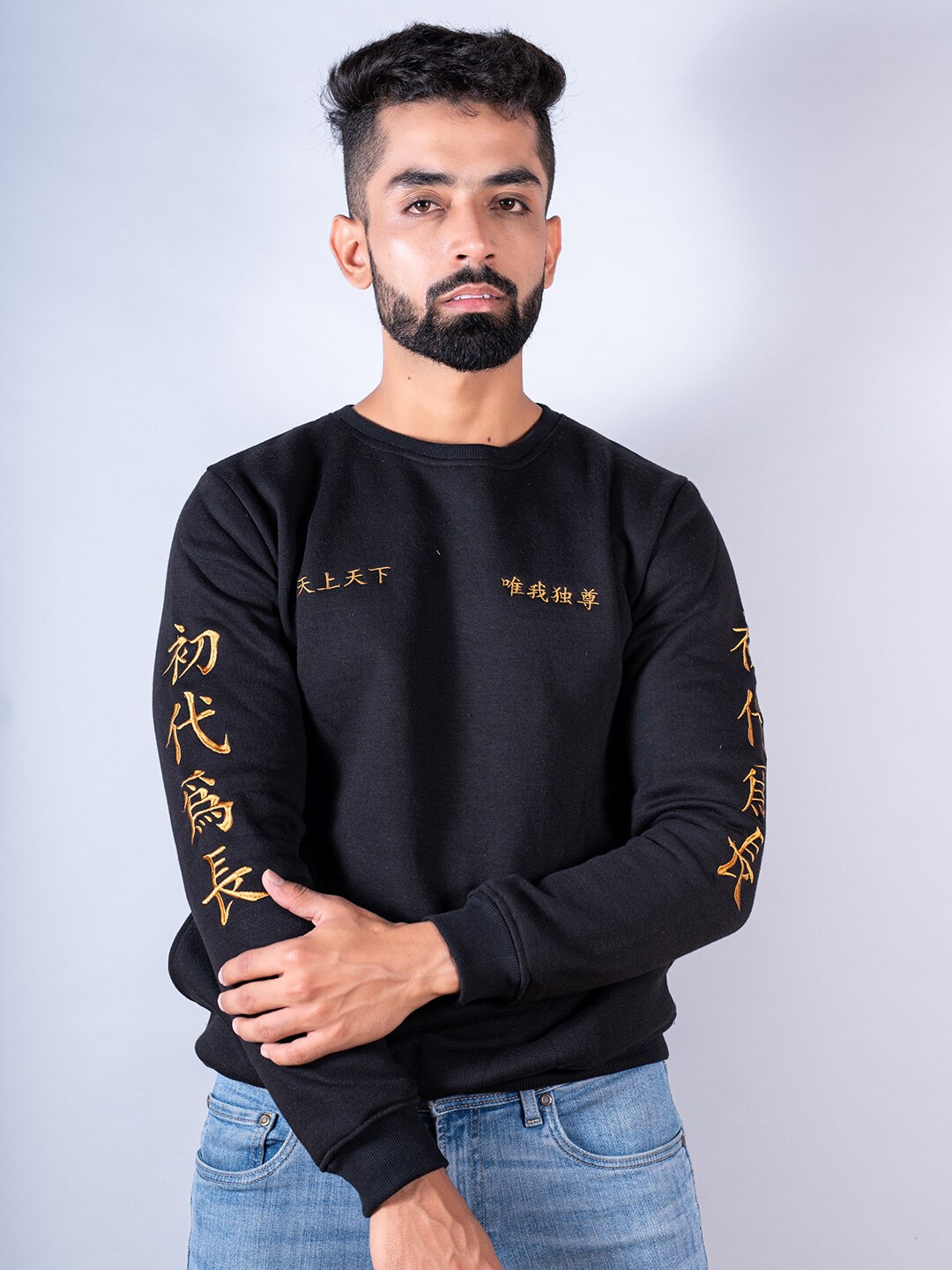 

Tistabene Men Printed Cotton Sweatshirt, Black