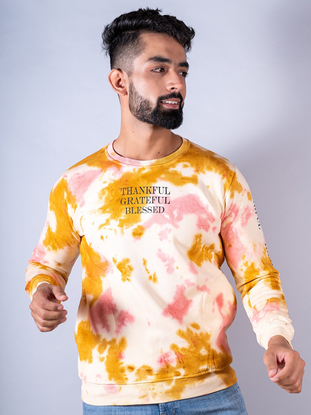 

Tistabene Men Printed Cotton Sweatshirt, Mustard