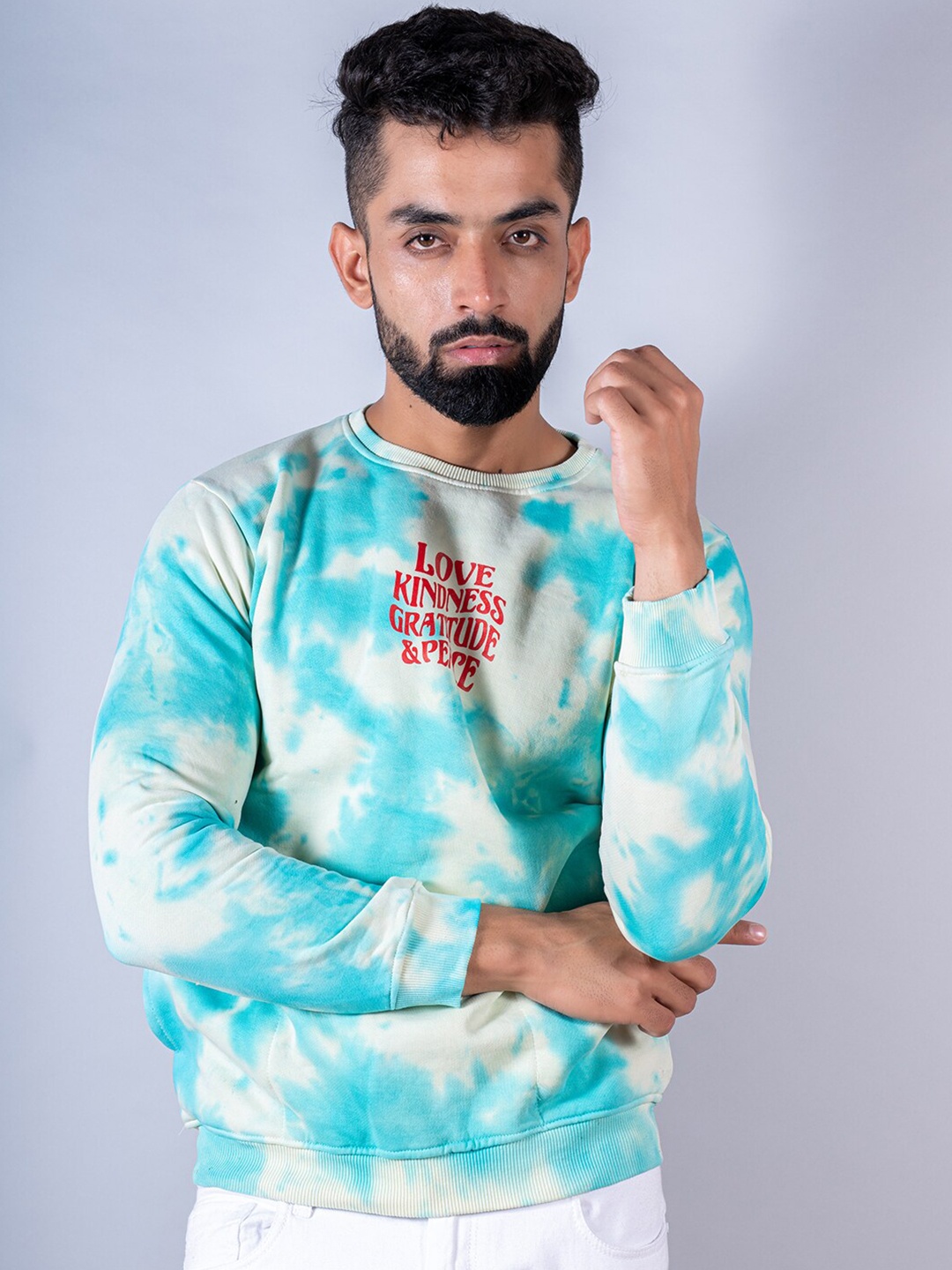 

Tistabene Men Tie-Dye Printed Cotton Sweatshirt, Blue