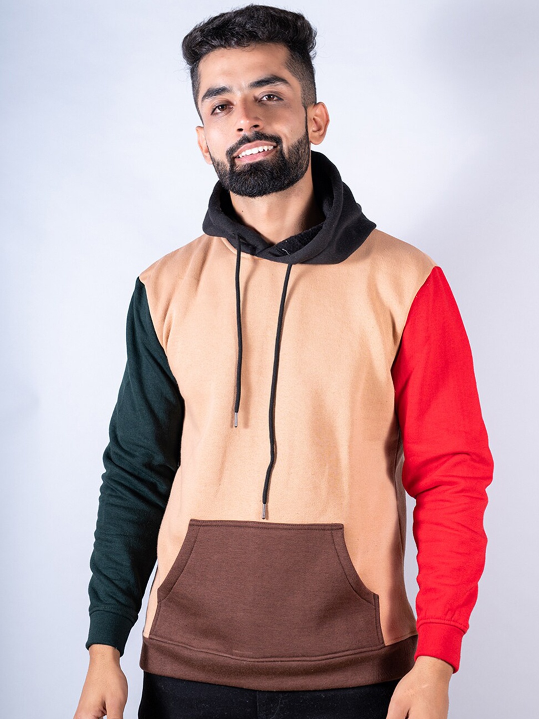 

Tistabene Men Colourblocked Hooded Cotton Sweatshirt, Brown