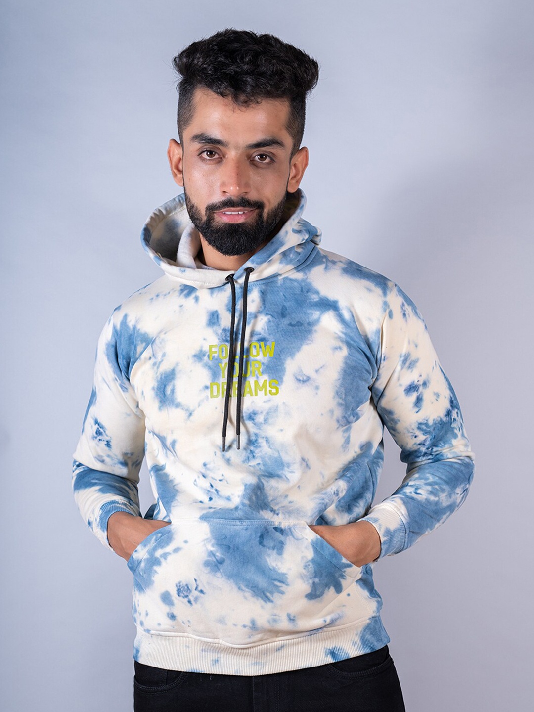 

Tistabene Men Blue Printed Hooded Cotton Sweatshirt