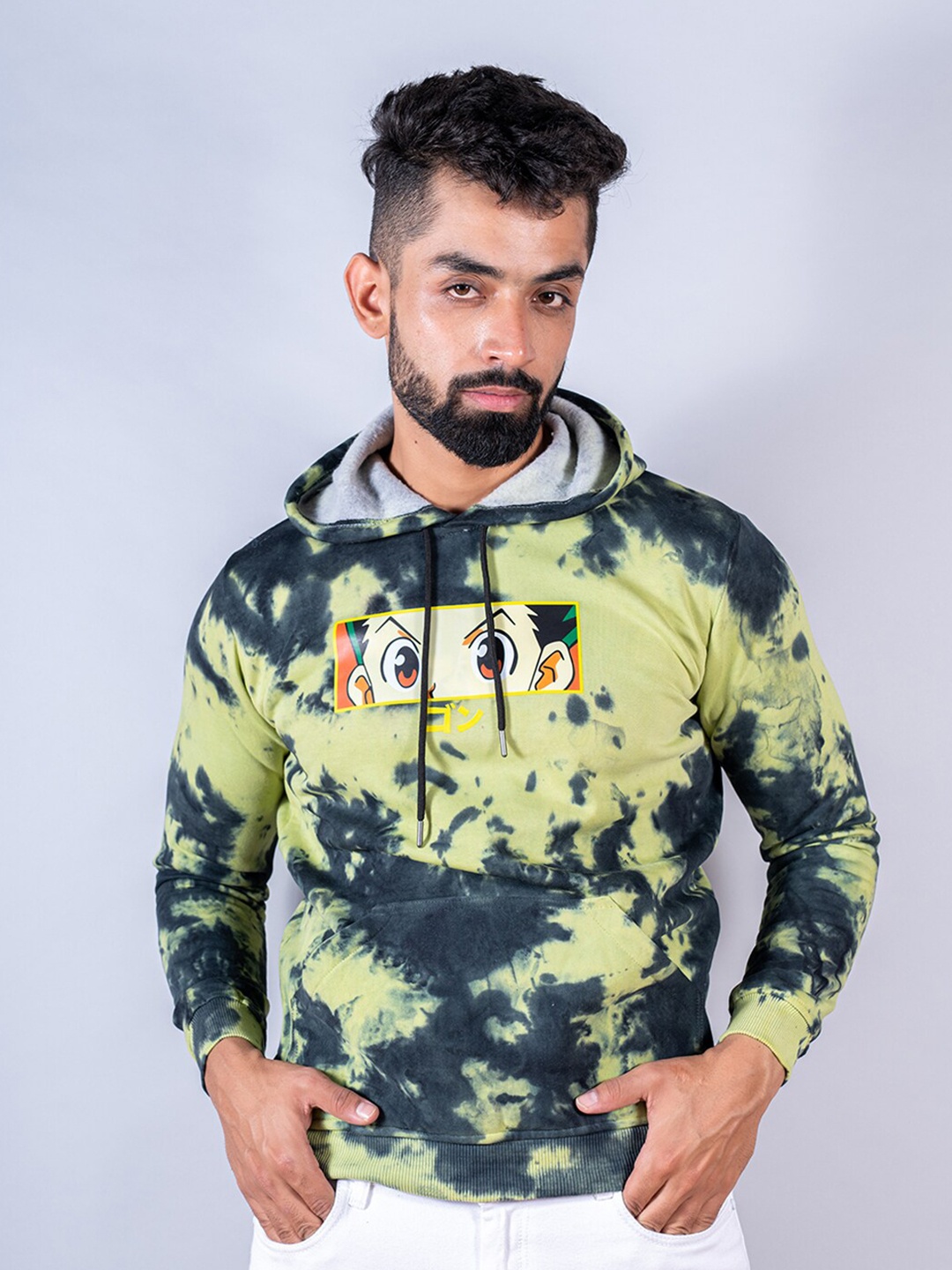 

Tistabene Men Printed Hooded Cotton Sweatshirt, Lime green