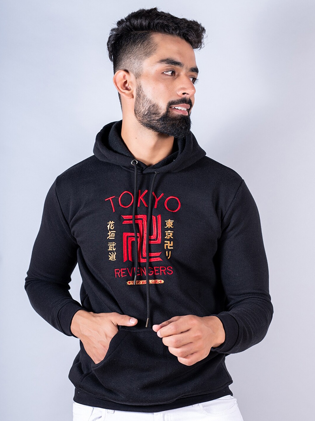 

Tistabene Men Embroidered Hooded Cotton Sweatshirt, Black