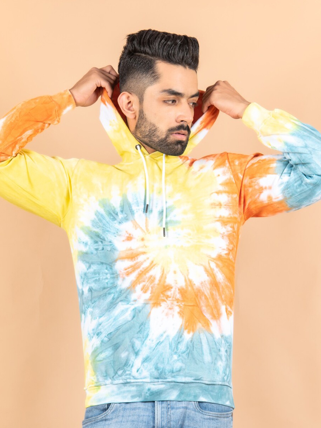 

Tistabene Men Printed Hooded Cotton Sweatshirt, Yellow