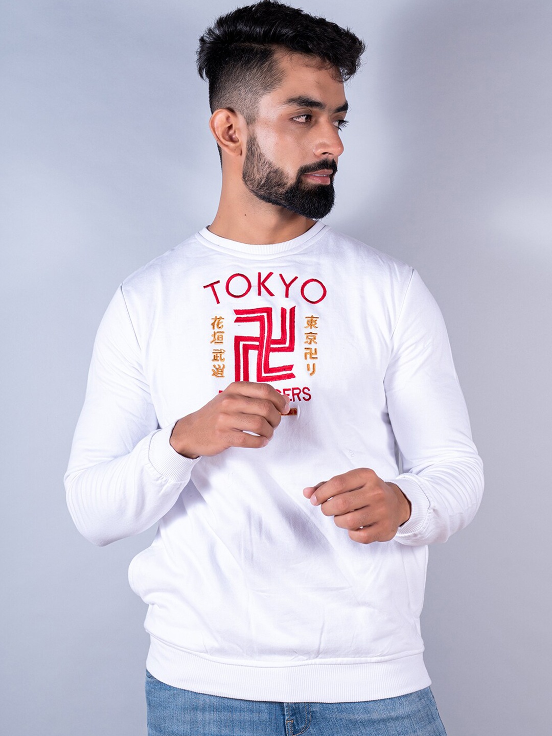 

Tistabene Men Embroidered Cotton Sweatshirt, White