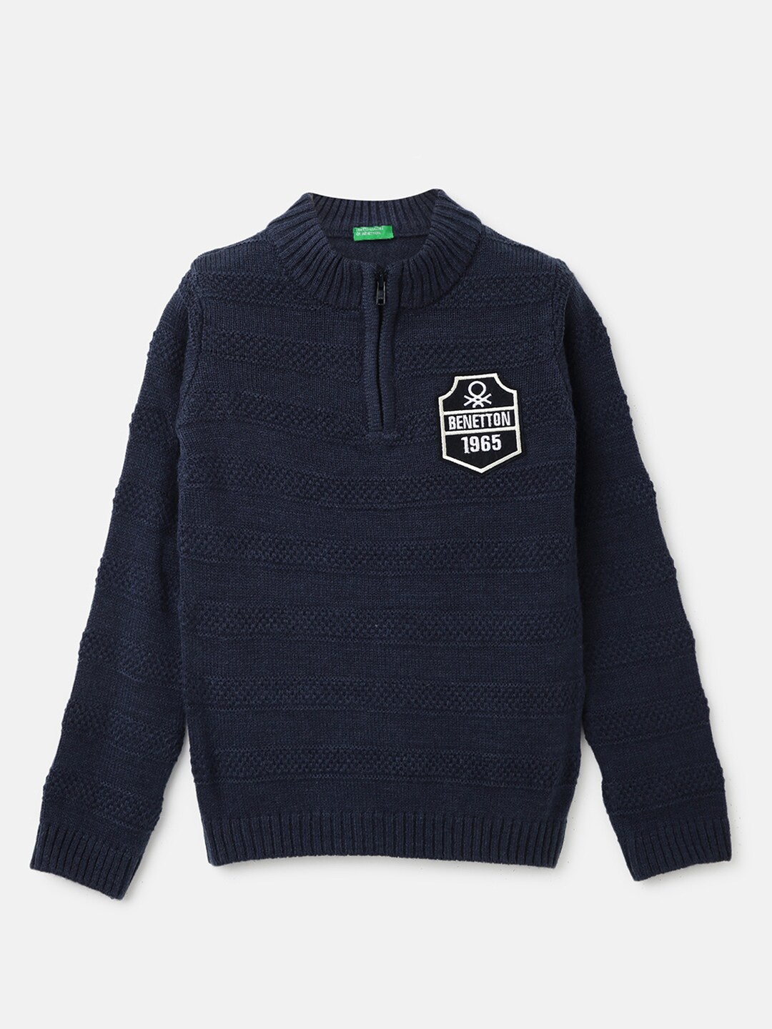 

United Colors of Benetton Boys Mock Collar Cable Knit Pullover Cotton Sweater, Navy blue