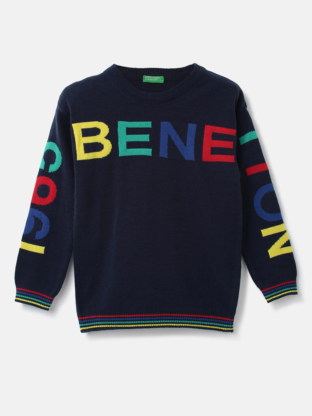 

United Colors of Benetton Boys Typography Printed Pullover Sweaters, Navy blue