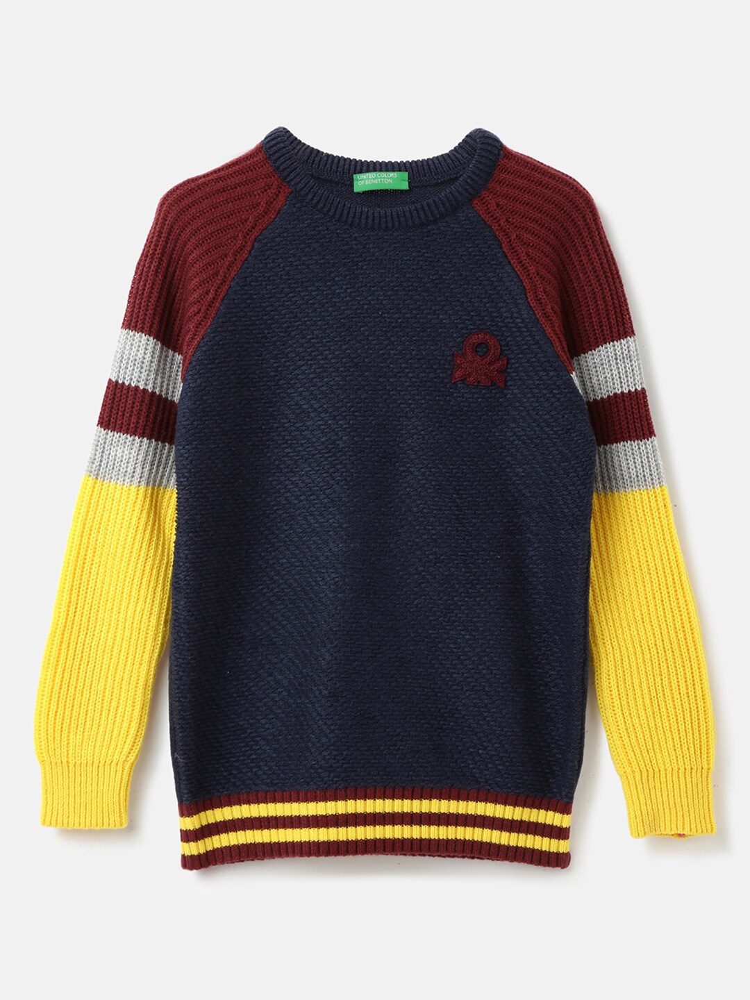 

United Colors of Benetton Boys Colourblocked Pullover Ribbed Sweaters, Navy blue