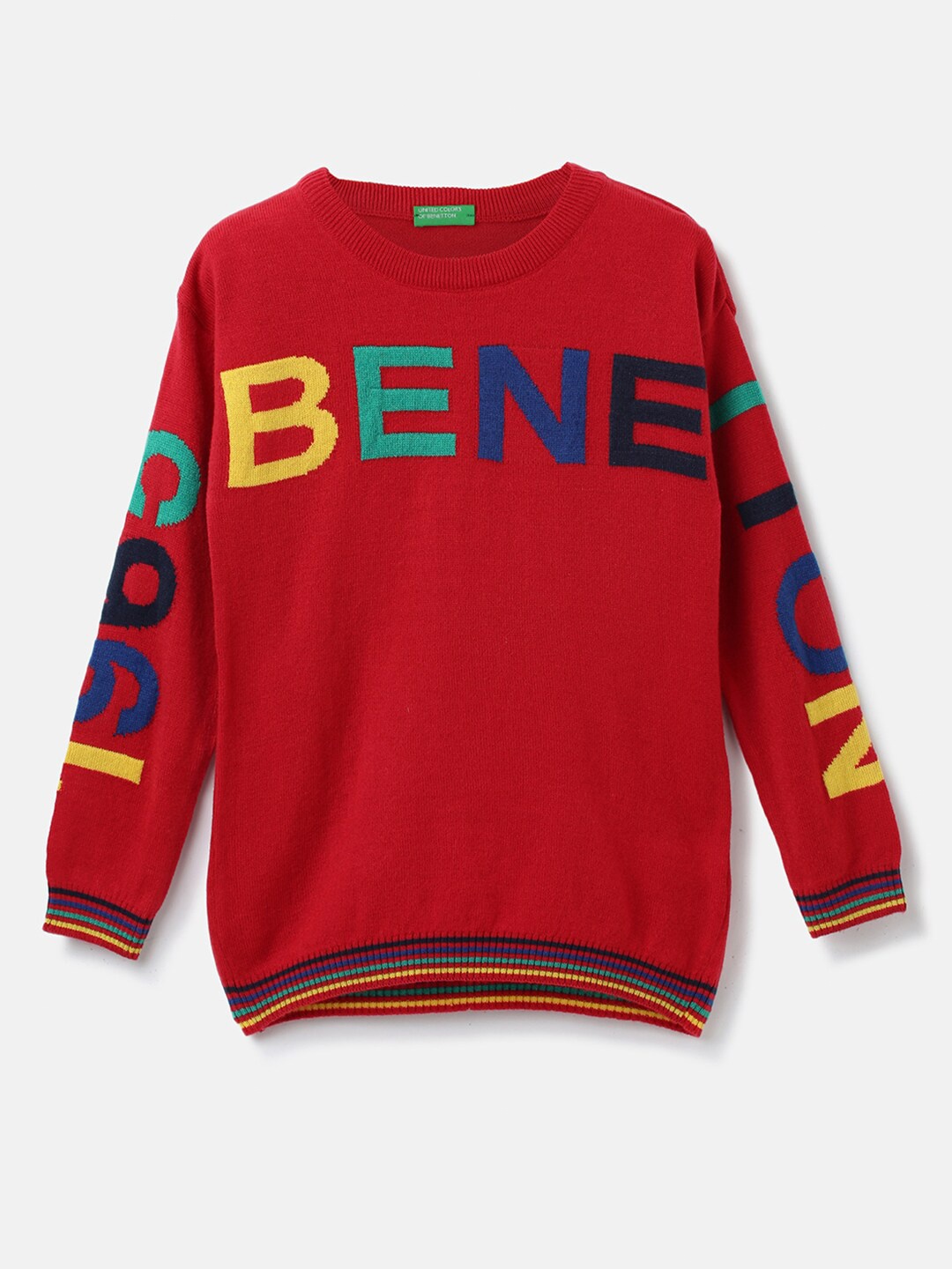 

United Colors of Benetton Boys Red Typography Printed Pullover Sweater