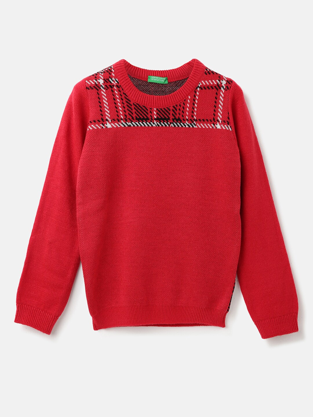 

United Colors of Benetton Boys Checked Pullover Sweater, Red