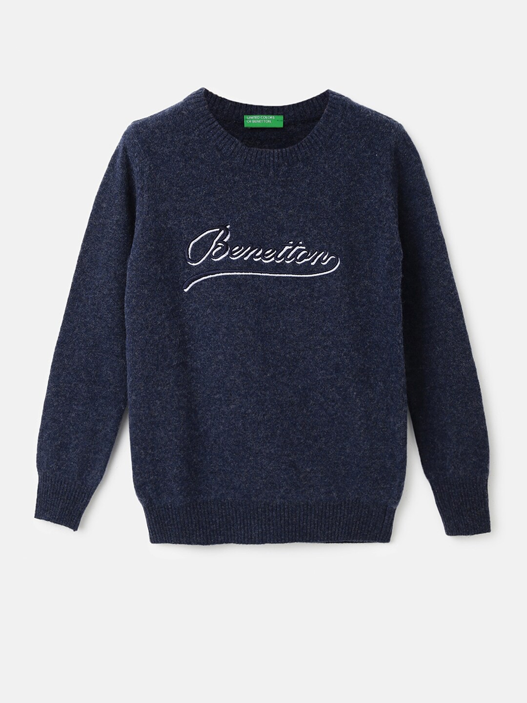 

United Colors of Benetton Boys Typography Embroidered Pullover Woolen Sweater, Navy blue