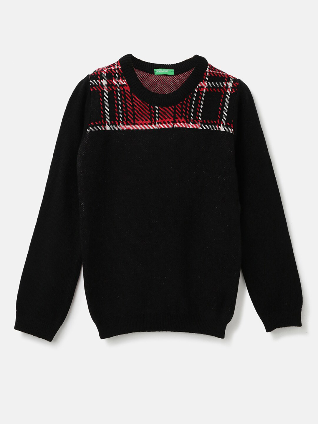 

United Colors of Benetton Boys Checked Pullover Sweater, Black
