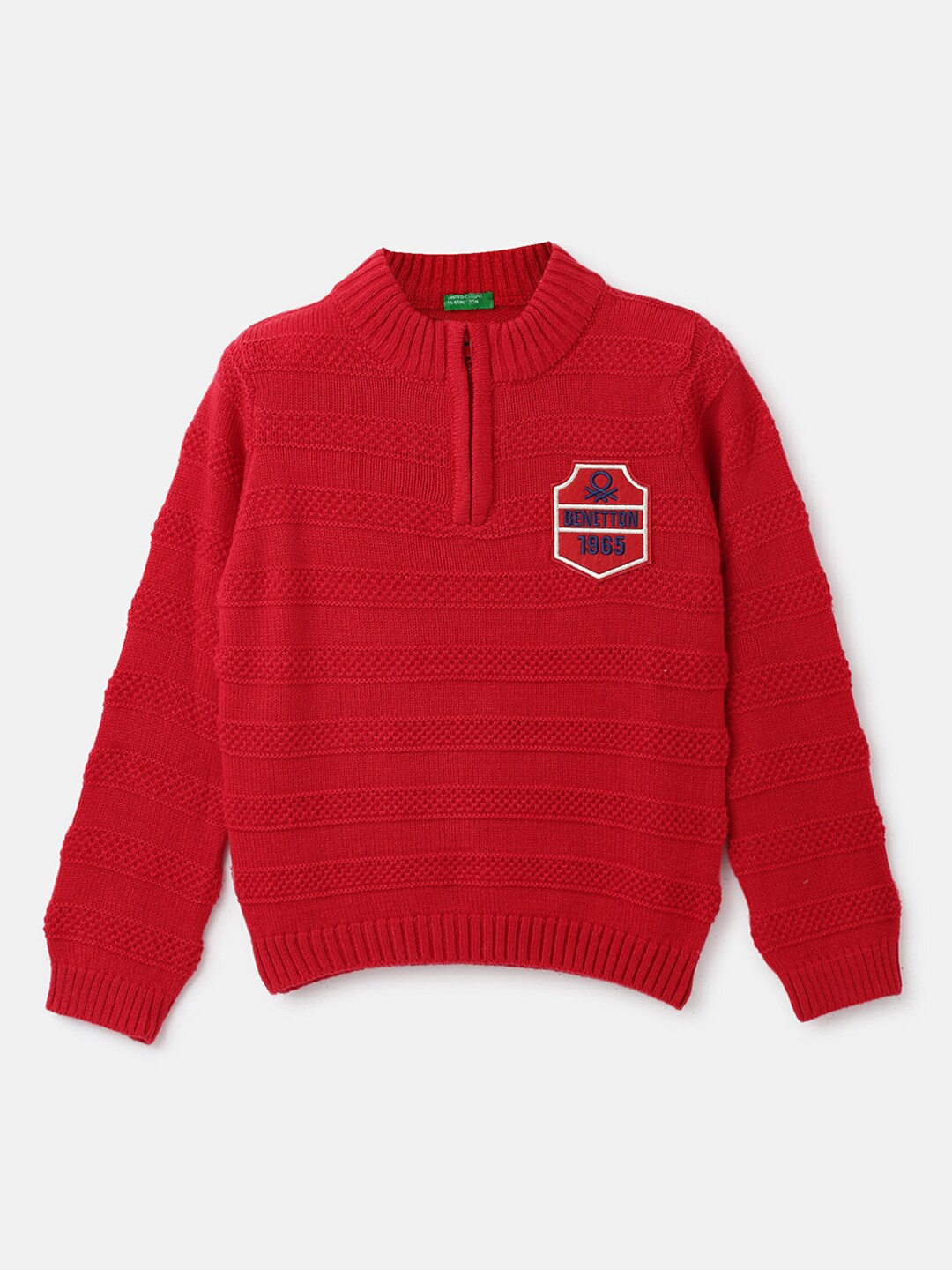 

United Colors of Benetton Boys Cable Knit Self Design Cotton Pullover Sweater, Red