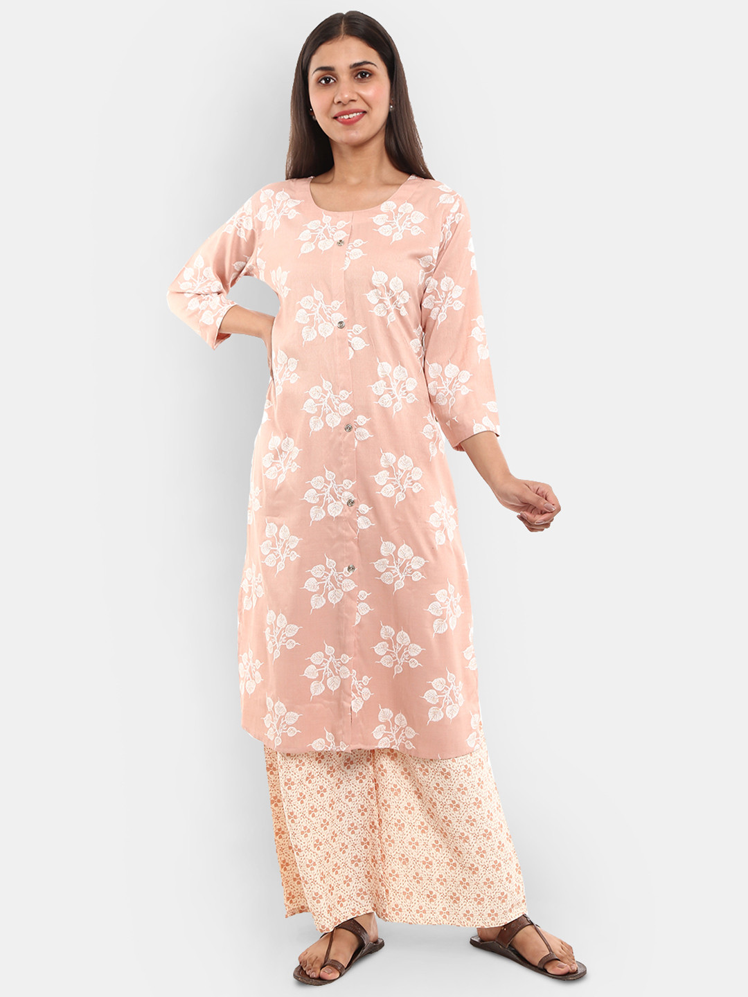 

V-Mart Women Floral Printed Kurta with Palazzos, Peach