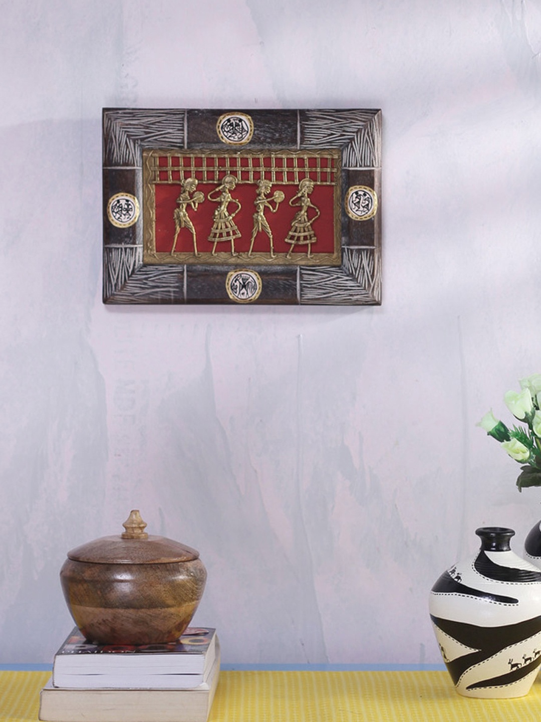 

VarEesha Brown & Red Wooden Dhokra Handmade Wall Hanging