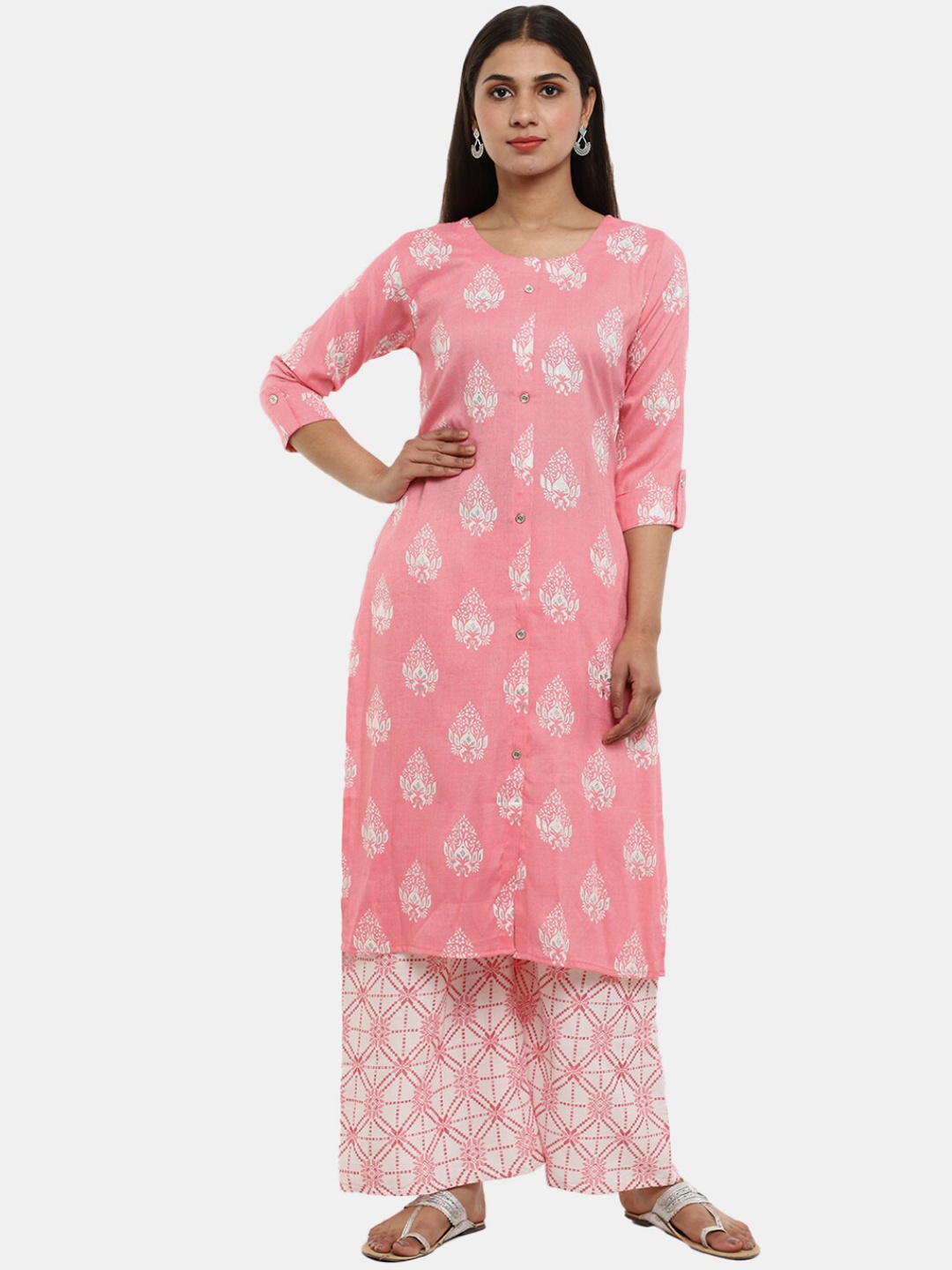 

V-Mart Women Ethnic Motifs Printed Kurta with Palazzos, Pink