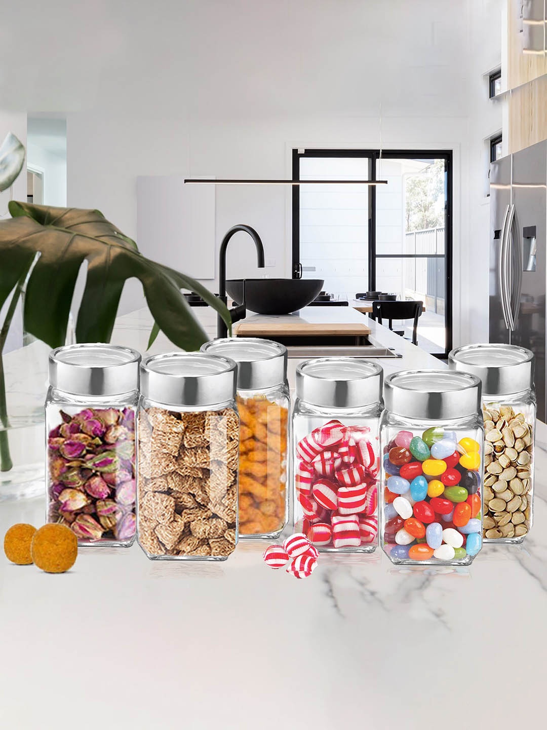 

Treo Cube Set Of 6 Transparent Glass Storage Jars 800 ml Each