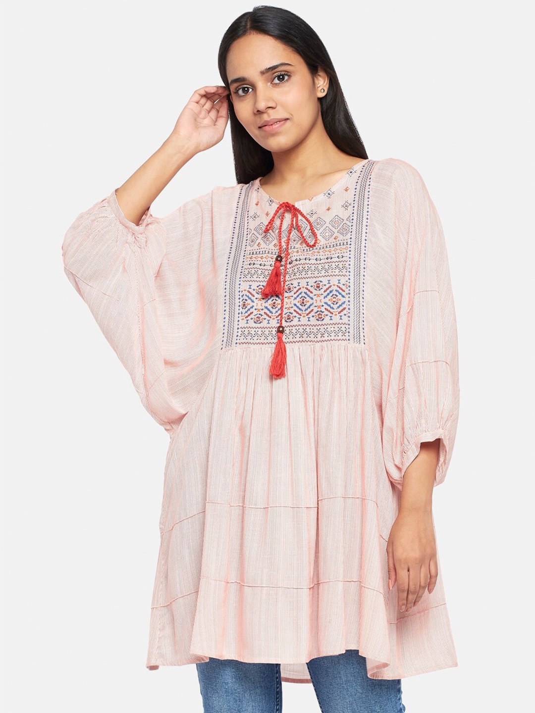 

People Viscose Rayon Printed Tunic, Coral