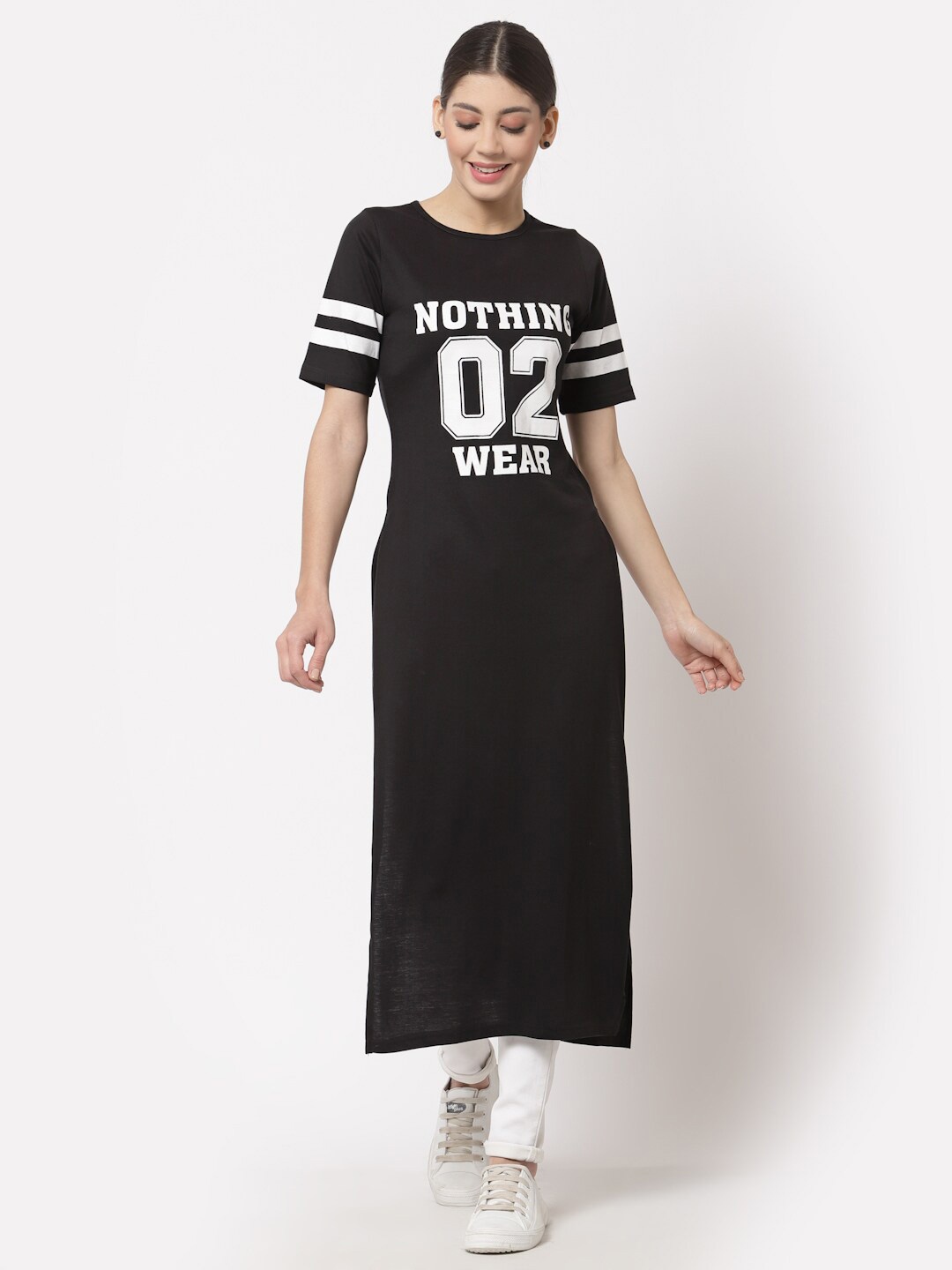 

aayu Women Calf Length Straight Kurta, Black
