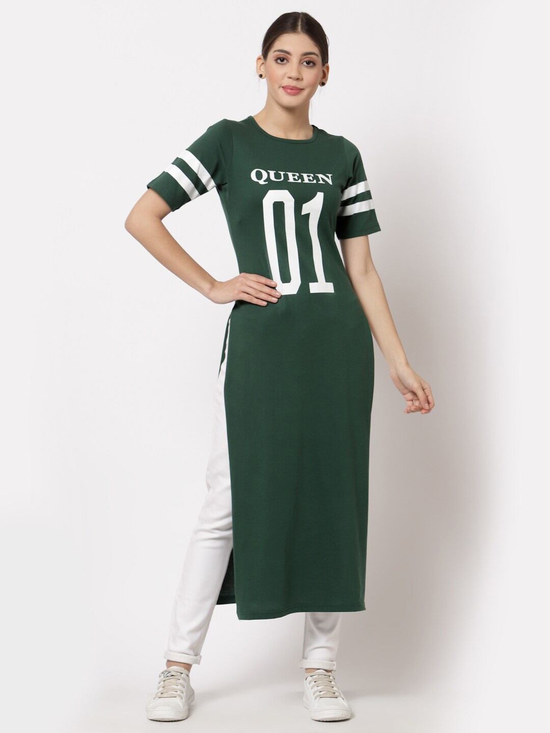 

aayu Women Print Longline Top, Green