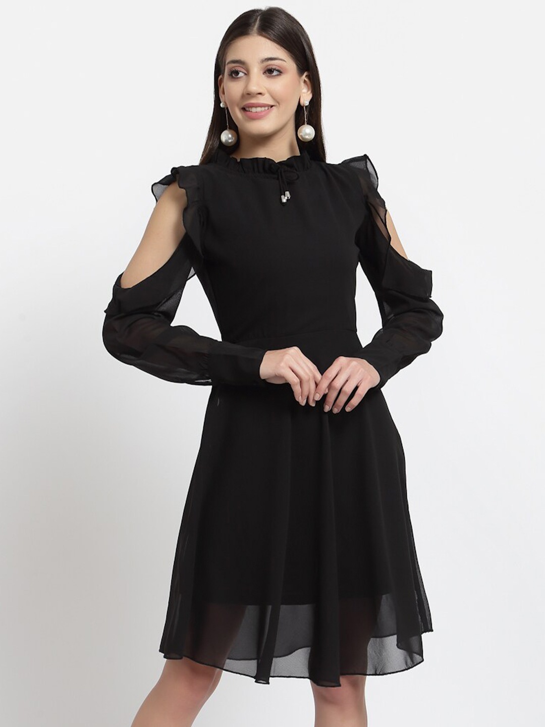 

aayu Fit & Flare cold-shoulder Georgette Dress, Black