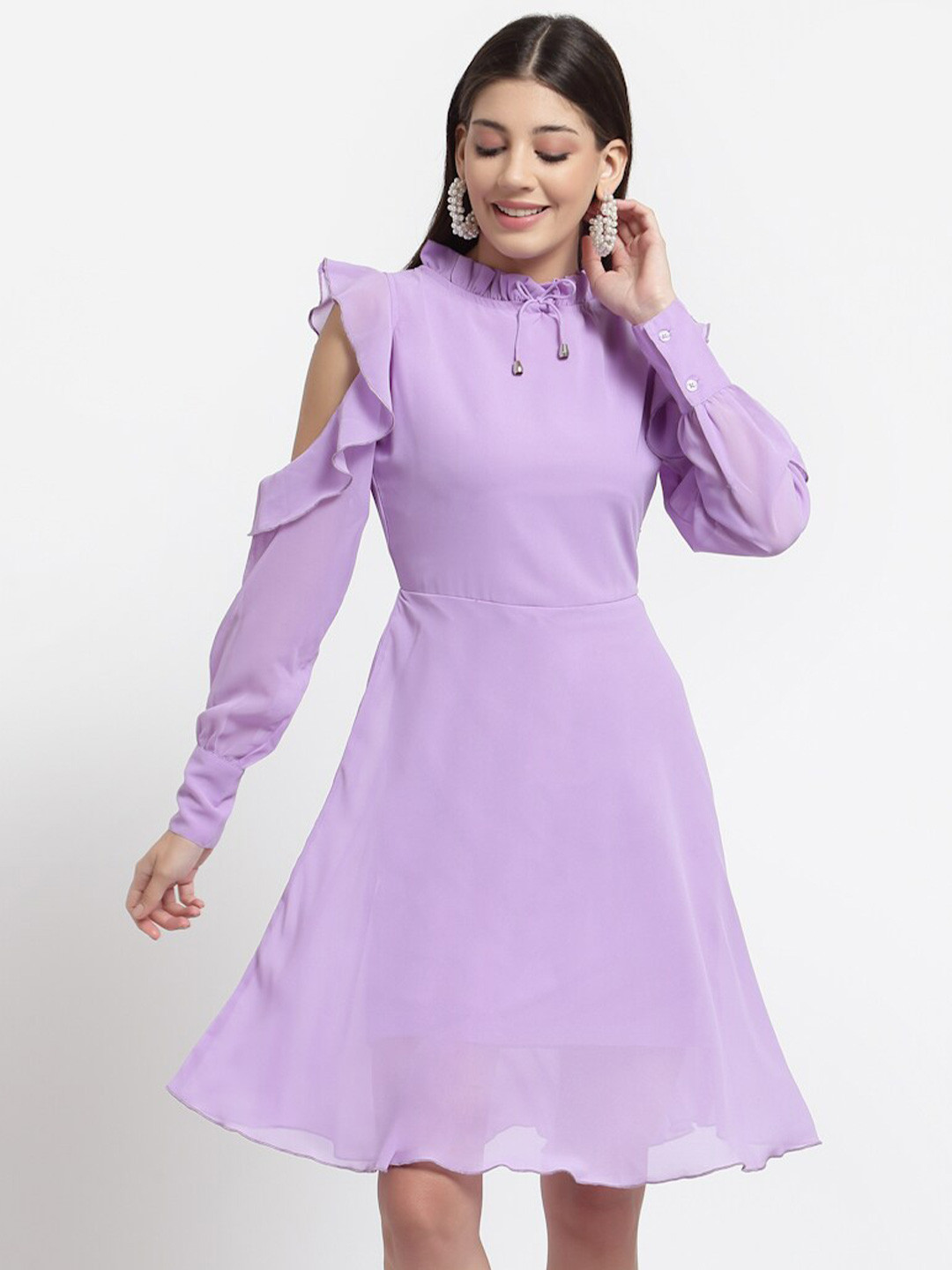 

aayu Tie-Up Neck Georgette Dress, Lavender