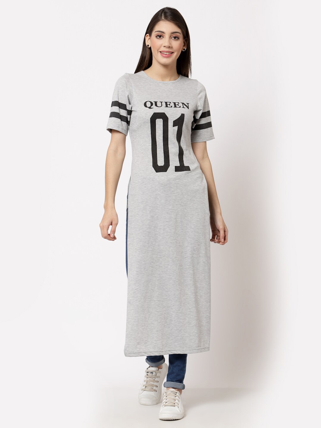 

aayu Print Typography Longline Top, Grey