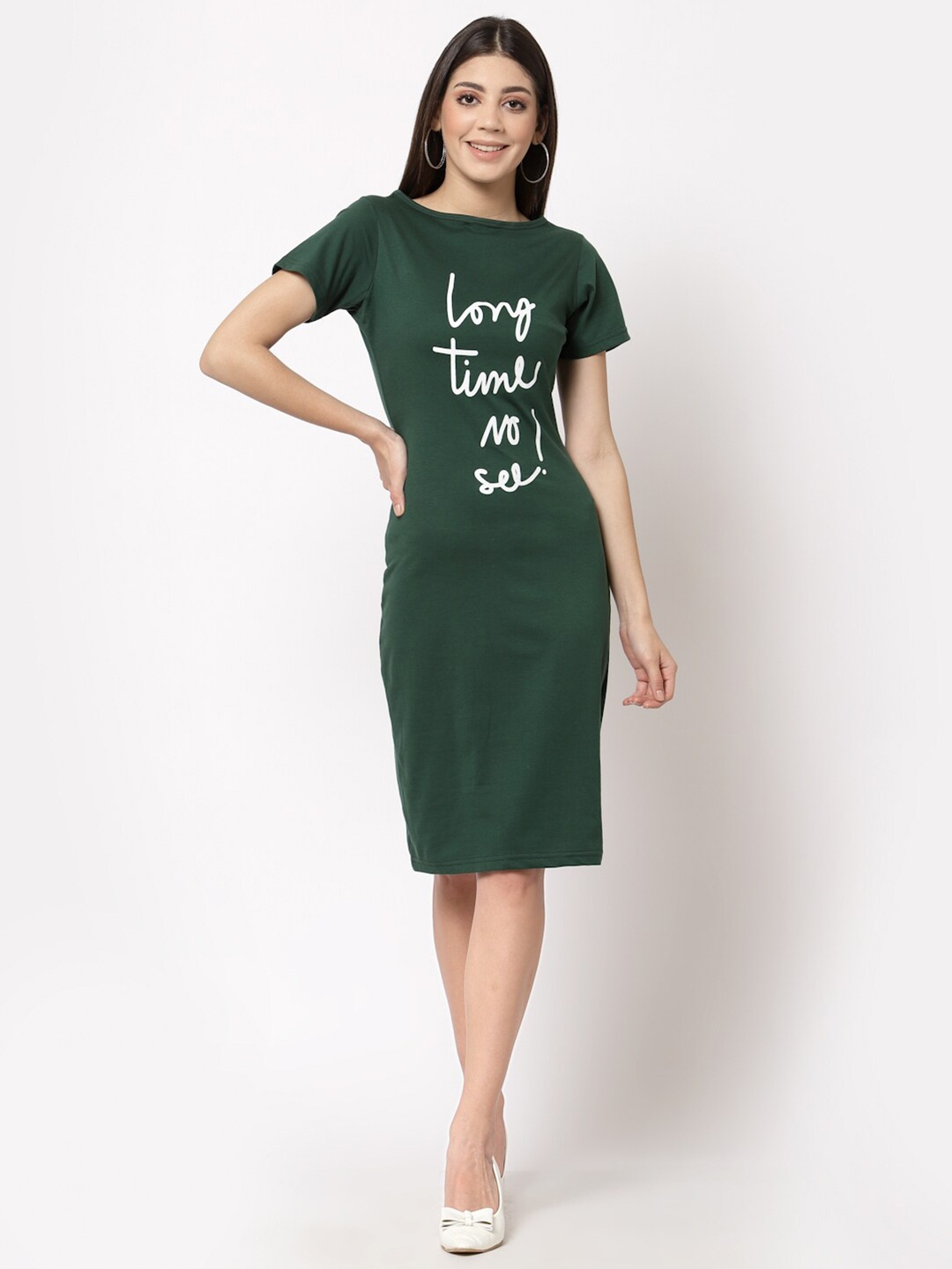 

aayu Typography Printed T-shirt Dress, Green