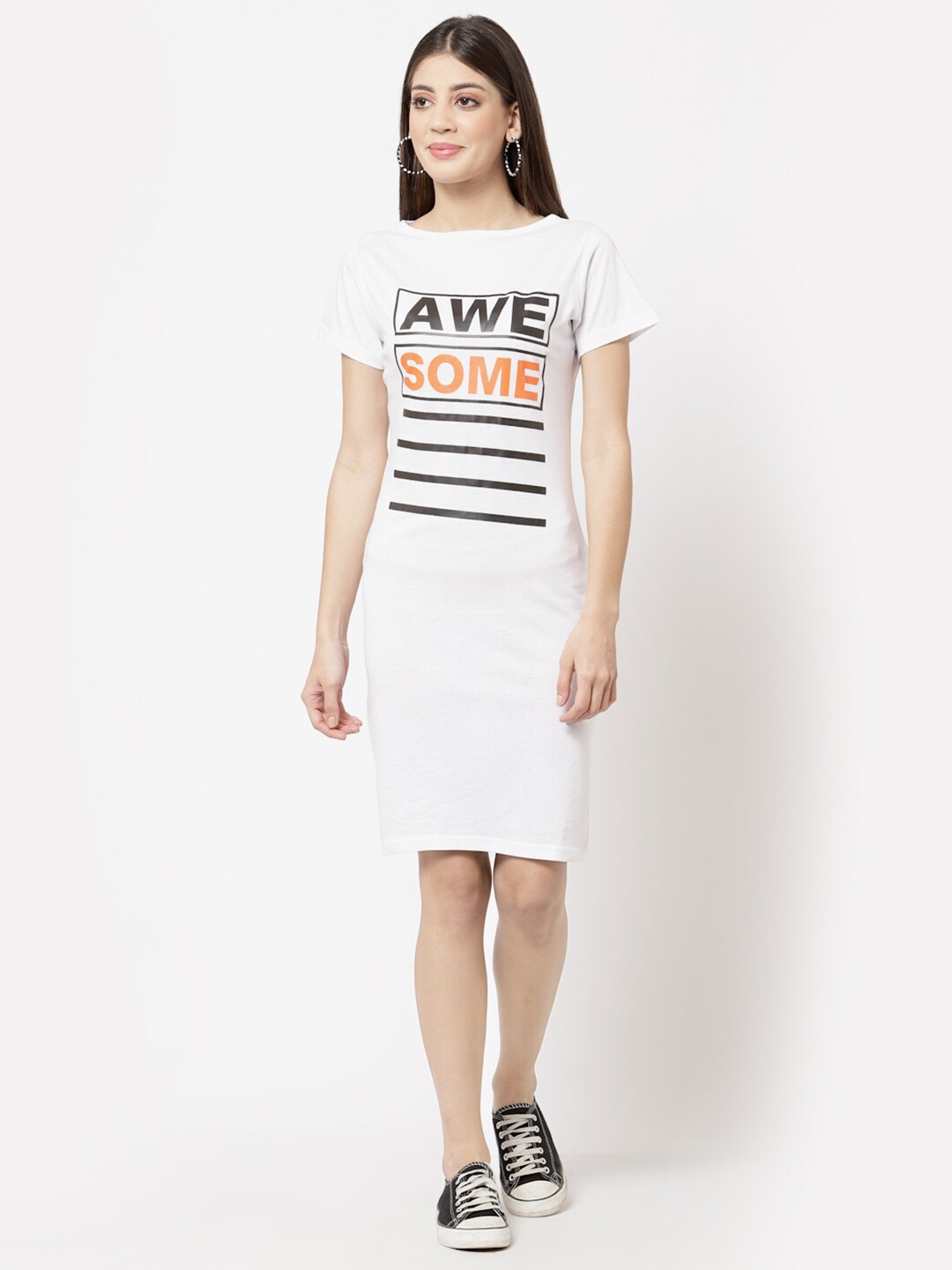 

aayu Typography T-shirt Dress, White