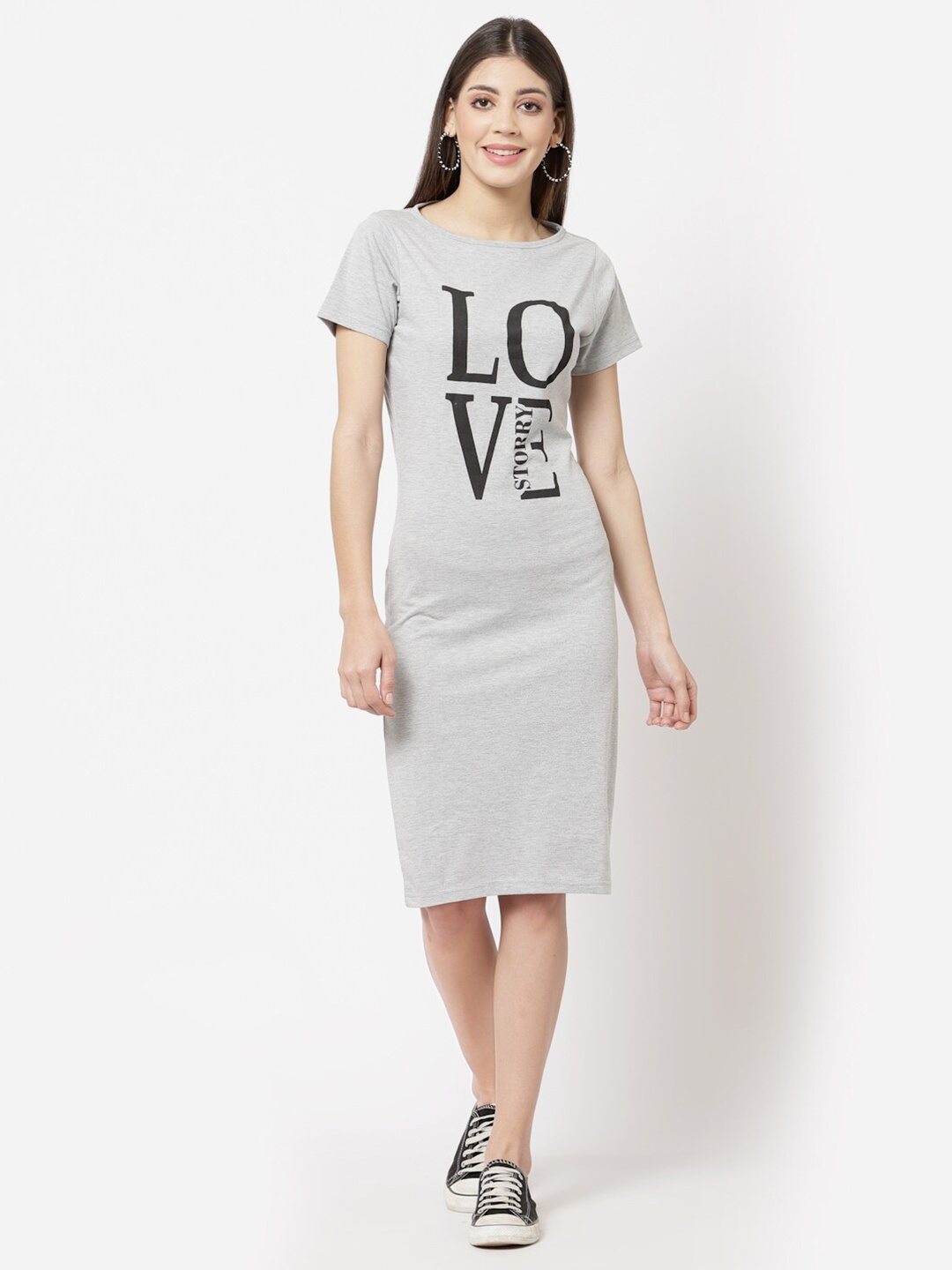 

aayu Typography T-shirt Dress, Grey