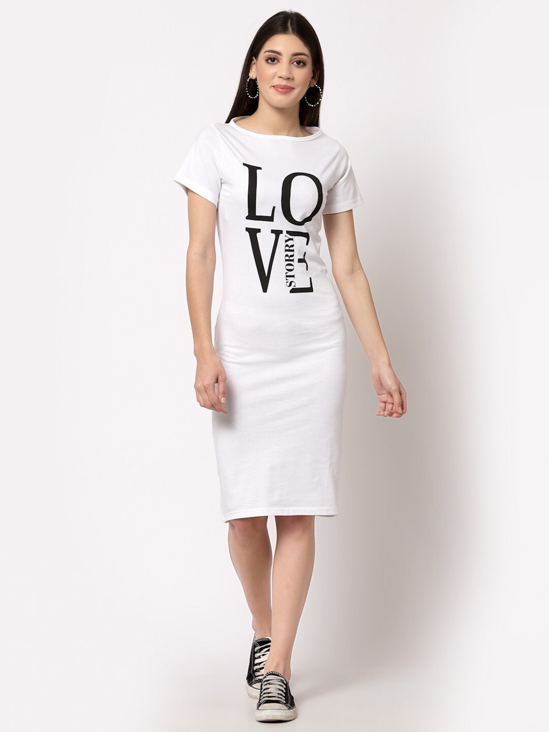 

aayu Round Neck Typography T-shirt Dress, White