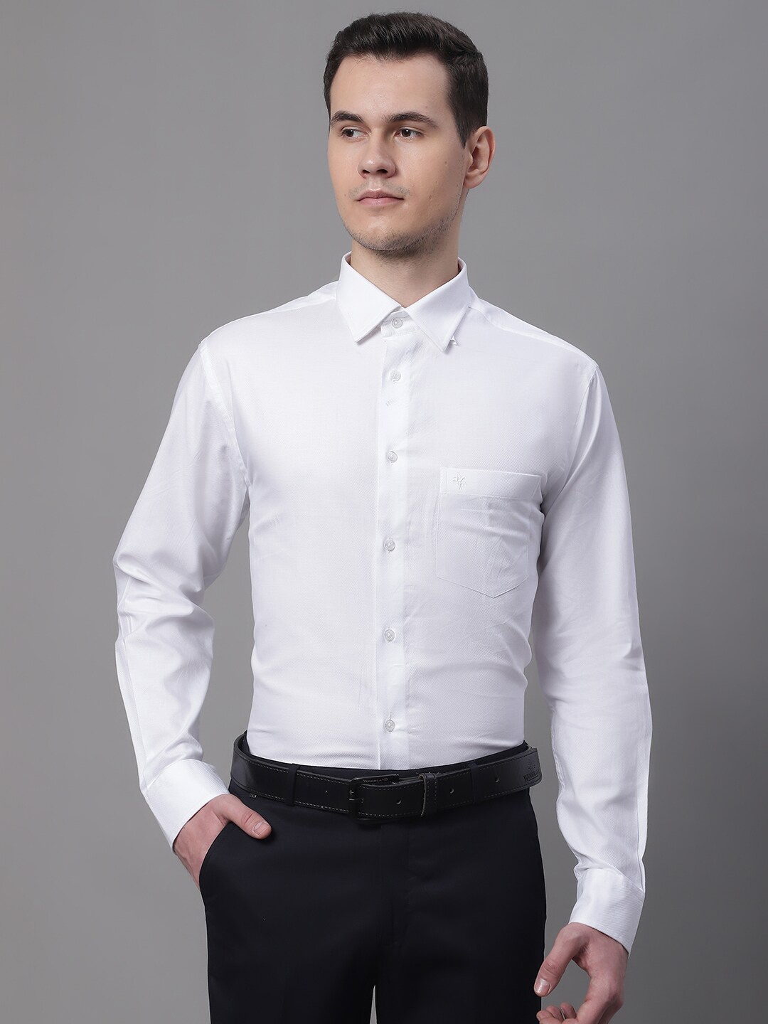 

Cantabil Men Self Design Cotton Formal Shirt, White