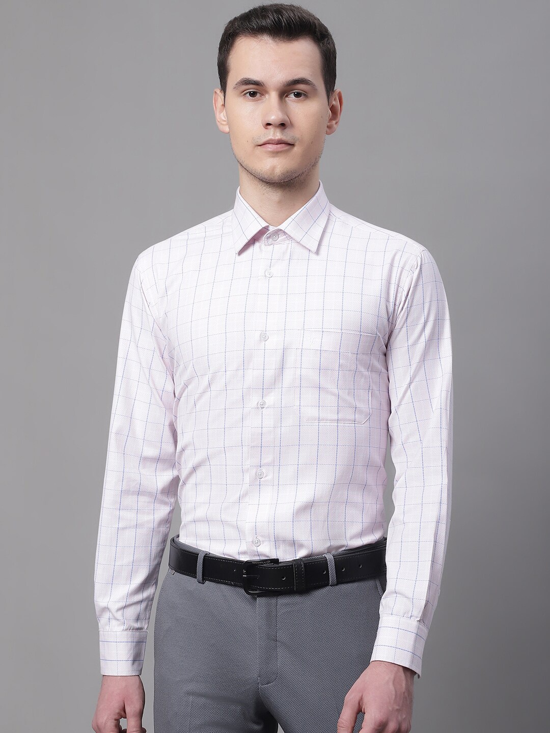 

Cantabil Men Grid Tattersall Checked Formal Shirt, Pink