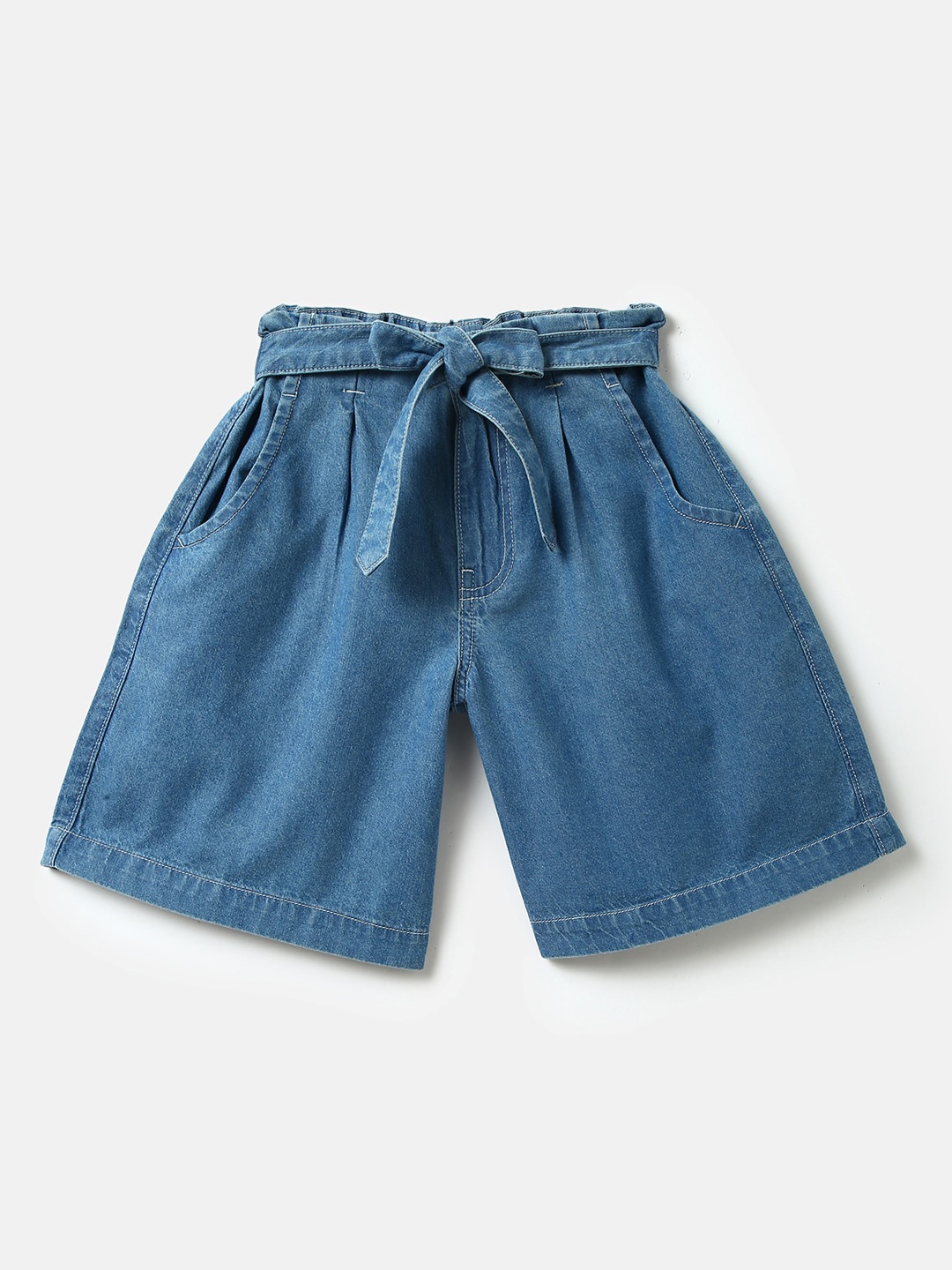 

United Colors of Benetton Kids Girls High-Rise Denim Shorts, Blue