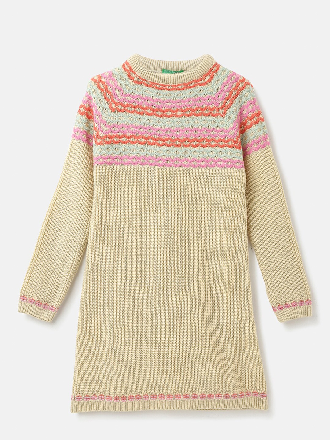 

United Colors of Benetton Girls Round Neck Cotton Pullover Sweater, Beige