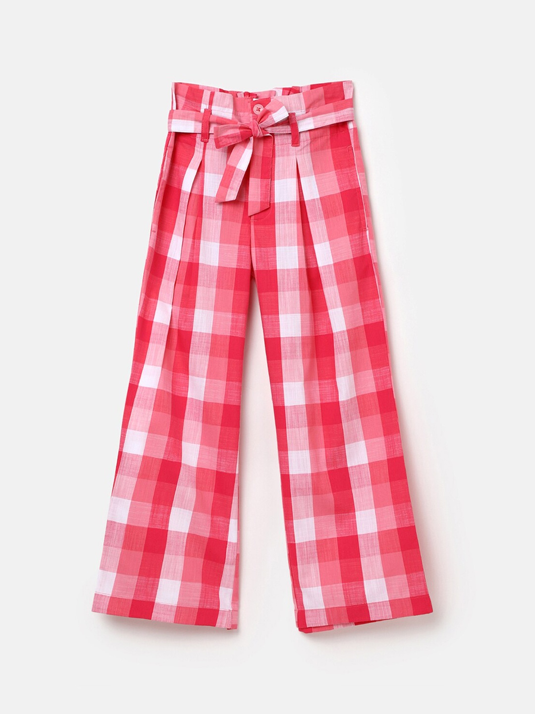 

United Colors of Benetton Girls Checked High-Rise Trousers, Fuchsia